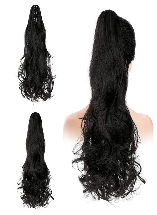 MAYCREATE® Long Ponytail Hair Extension for Women, Black Clip On Claw Curly Hair Extensions for Ponytail, 22in One Piece Soft Synthetic Hairpieces - Image 1