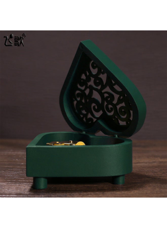 Vintage Heart-shaped Hand-cranked Music Box Wooden Octave Box Sky City Canon Creative Gift Gift Wholesale-Color:04 【classical Green】 Gold-plated Movement-Dimensions:Music The Legend Of Sedar - Image 1