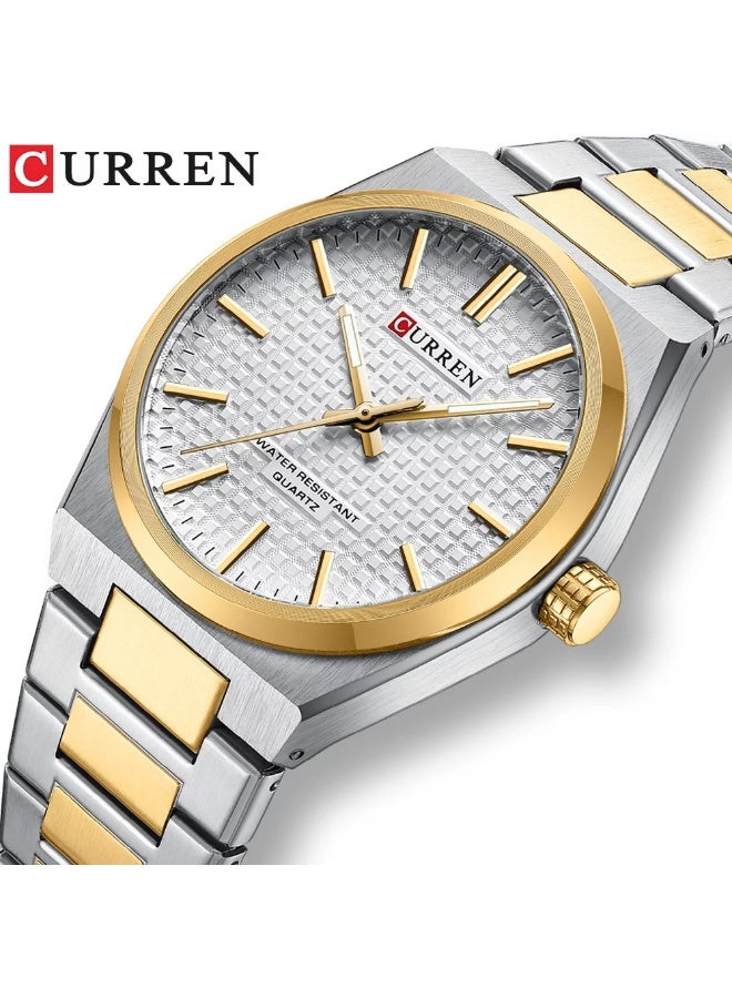 CURREN 8439 Mens Stainless Steel Quartz Watch Simple Dial Design Waterproof Sporty Style Wristwatch for Leisure Business Silver Gold - Image 2
