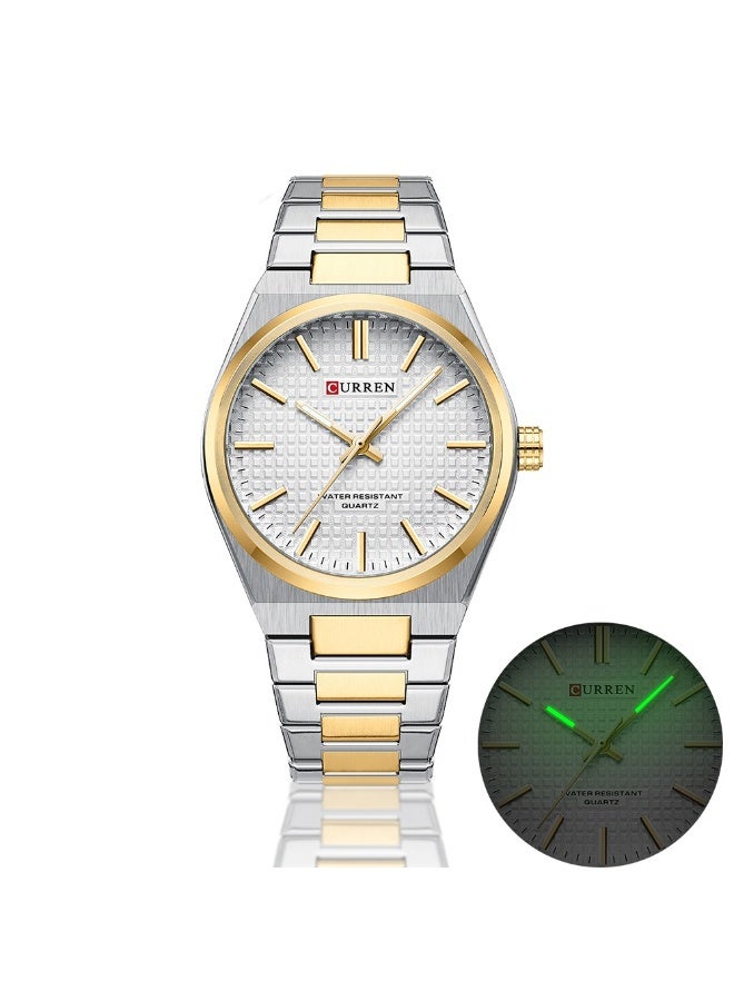 CURREN 8439 Mens Stainless Steel Quartz Watch Simple Dial Design Waterproof Sporty Style Wristwatch for Leisure Business Silver Gold - Image 3