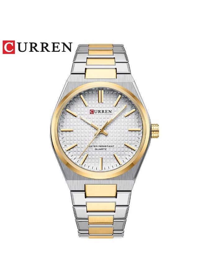CURREN 8439 Mens Stainless Steel Quartz Watch Simple Dial Design Waterproof Sporty Style Wristwatch for Leisure Business Silver Gold - Image 1