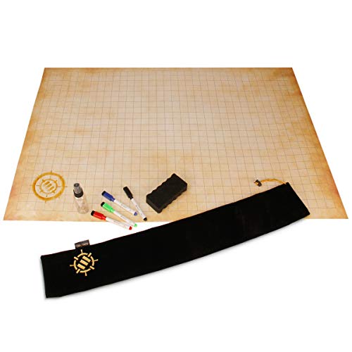 ENHANCE RPG Grid Mat Tabletop DND Map 24x36 inch Role Playing Dry Erase DND Mat Complete Gaming Set for Masters and Starters Erasable Parchment Battle Grid Game Mat with Travel Pouch Marker Kit - Image 1