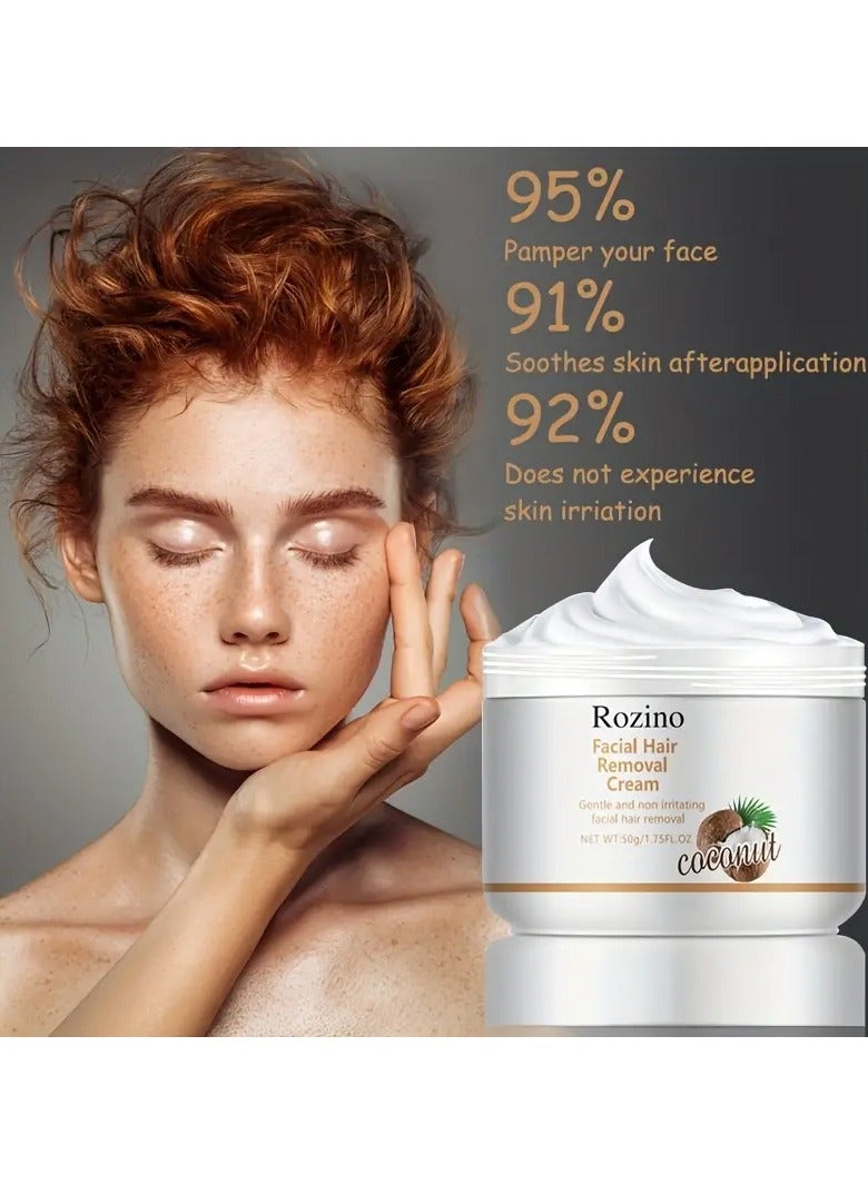 ROZINO Coconut Facial Hair Removal Cream - 50g, Natural Extract, Gentle on Skin, Creates Flawless Contour, Alcohol-Free, Ideal for All Skin Types, ROZINO - Image 3