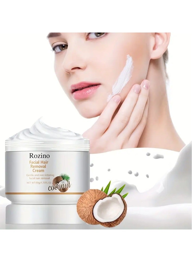 ROZINO Coconut Facial Hair Removal Cream - 50g, Natural Extract, Gentle on Skin, Creates Flawless Contour, Alcohol-Free, Ideal for All Skin Types, ROZINO - Image 1