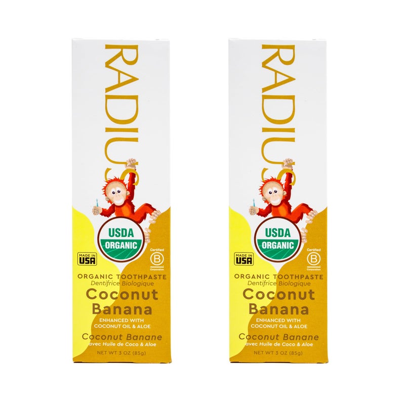 RADIUS Childrens Toothpaste Coconut Banana 3 oz NonToxic ChemicalFree GlutenFree Designed to Improve Gum Health Prevent Cavities Pack of 2 - Image 1