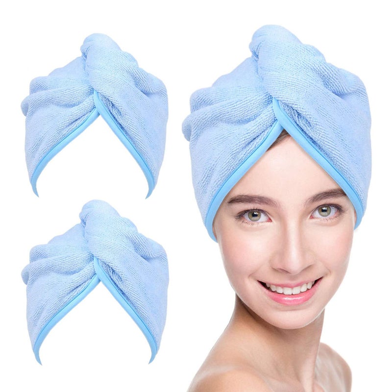YoulerTex Microfiber Hair Towel Hair Wrap 2 Pack 10X26 Hair Dryer Towels for Women Absorbent Turban Twist Drying Shower Cap Curly Hair Products for Hair Care Hair Accessories 13 Blue