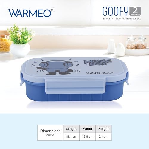 WARMEO Goofy Insulated Lunch Box with Two Compartment BPA Free, Kids Lunch Box,Food Grade Ideal for School, Picnic, Office & Outdoor - 500ml Blue, Stainless Steel - Image 4
