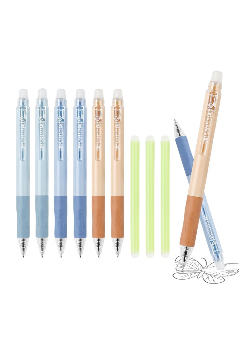 Excefore Erasable Pens, 6 Pcs Erasable Rollerball Pen, with 3PCS Rubber Sticks, 0.5mm Retractable Ink Eraser Pen, Erasable Gel Pens for Kids Adults School Supplies Office Stationery - Image 1