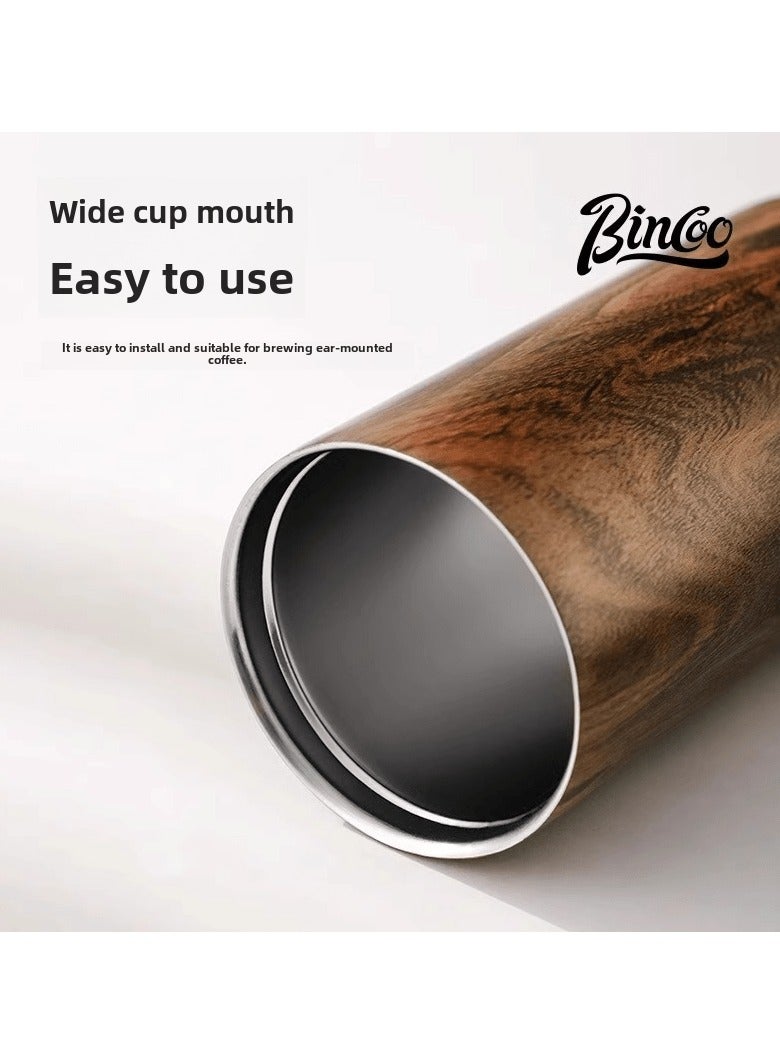 بينكو كوب قهوة Bincoo سعة 400 مل معزول ومفرغ من الهواء من الفولاذ المقاوم للصدأ - تصميم عتيق بخطوط خشبية، وغطاء مانع للتسرب، مع خاصية الاحتفاظ بالمشروبات الساخنة والباردة - كوب سفر محمول للقهوة والشاي والمشروبات الأخرى - Image 4