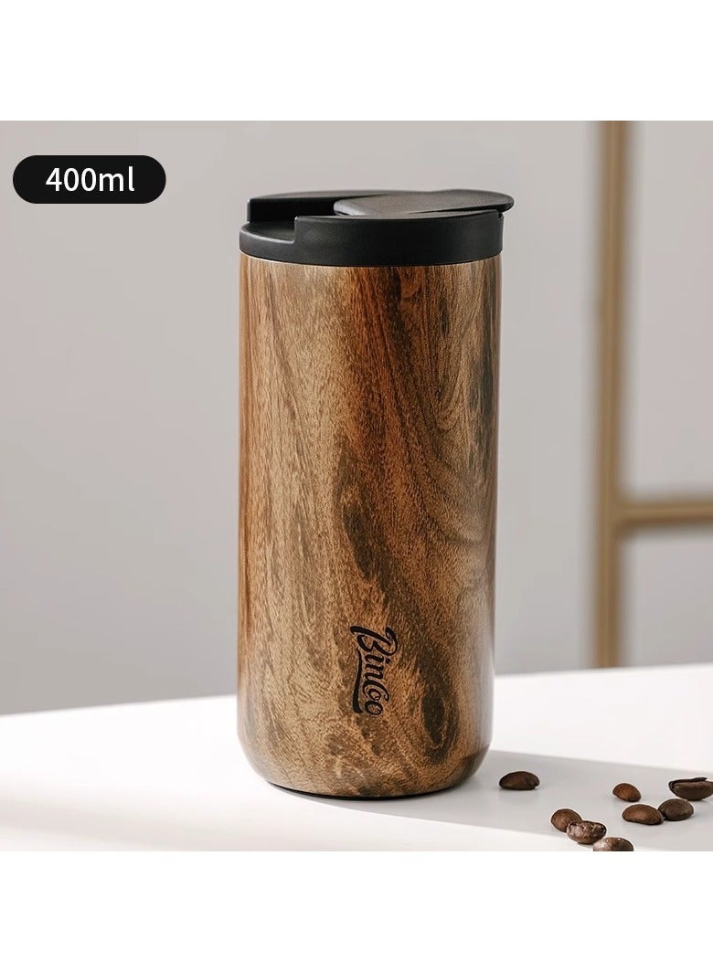 بينكو كوب قهوة Bincoo سعة 400 مل معزول ومفرغ من الهواء من الفولاذ المقاوم للصدأ - تصميم عتيق بخطوط خشبية، وغطاء مانع للتسرب، مع خاصية الاحتفاظ بالمشروبات الساخنة والباردة - كوب سفر محمول للقهوة والشاي والمشروبات الأخرى - Image 5