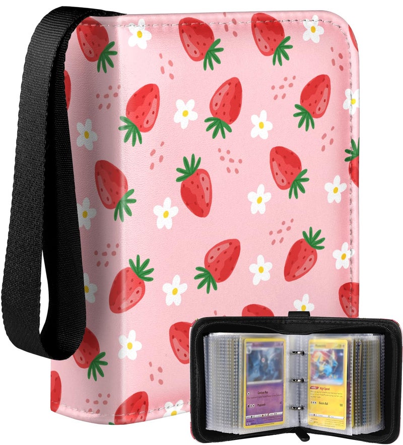 Lotadilo for 1 Pocket Card Binder Mini Size for 80 Cards - Small Trading Card Collection Album Folder Lightweight Portable PK Strawberry Design for Girls Girly Teens Kids for Sports Cards Game Cards - Image 1