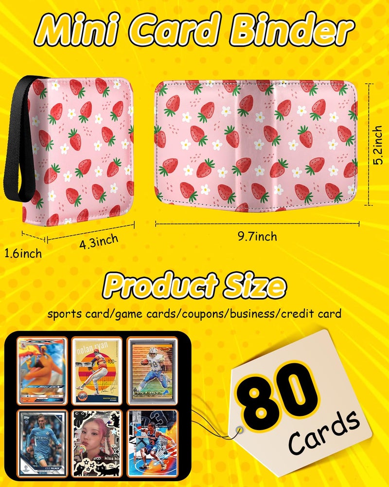 Lotadilo for 1 Pocket Card Binder Mini Size for 80 Cards - Small Trading Card Collection Album Folder Lightweight Portable PK Strawberry Design for Girls Girly Teens Kids for Sports Cards Game Cards - Image 3