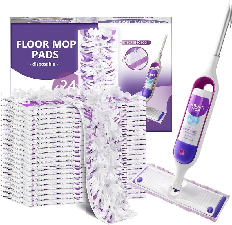 Kukident Power Mop Refills, 24 Count Disposable Pads for Swiffer Powermop Mopping - Thickness, Absorbent, Quick Cleaning, Suit All Multi-Surface, [Non-Vacuum Packaged] to Keeps Fluffy - Image 1