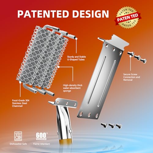 HOUSE AGAIN Grill Brush and Scraper Bristle Free with 3 Replacement Head 304 Stainless Steel Food-Grade Grill Accessories, Safe BBQ Cleaner Brush Strong Barbecue Cleaning Brush for Outdoor Grill Grate - Image 3