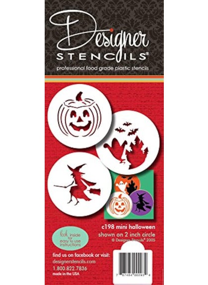 Designer Stencils Designer Stencils C198 Halloween Candy Stencils (Small), Witch - Jack-o-lantern - Ghosts, Beige/semi-transparent  - Image 1