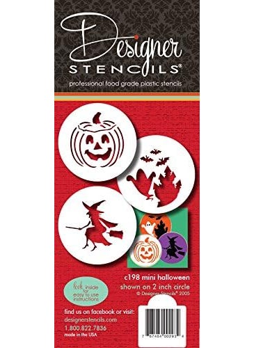 Designer Stencils Designer Stencils C198 Halloween Candy Stencils (Small), Witch - Jack-o-lantern - Ghosts, Beige/semi-transparent  - Image 2
