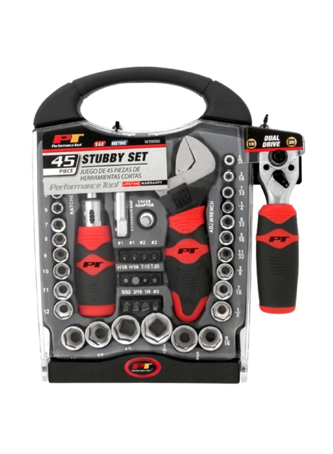 ACE 45-Piece 6-Point Stubby Socket and Tool Set Multicolour 25.654 x 21.59 x 4.064 cm W39000 - Image 2