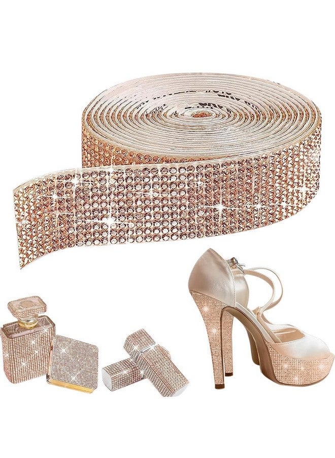 maycreate شريط الراينستون الذاتي اللصق باللون الوردي الذهبي من MAYCREATE®، شريط لامع من الكريستال الماسي لتغليف الهدايا، مشاريع الفنون والحرف اليدوية، الزفاف، ديكور الحفلات، 1 ياردة - Image 1