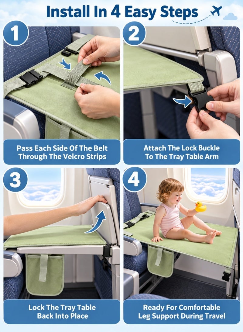 insular Toddler Airplane Bed,Airplane Seat Extender for Toddler Rest, Kids Airplane Seat Extender Travel Bed, Plane Seat Extender Kids, Airplane Travel Essentials for Kids Rest Legs Lie Down on Plane(Green) - Image 5