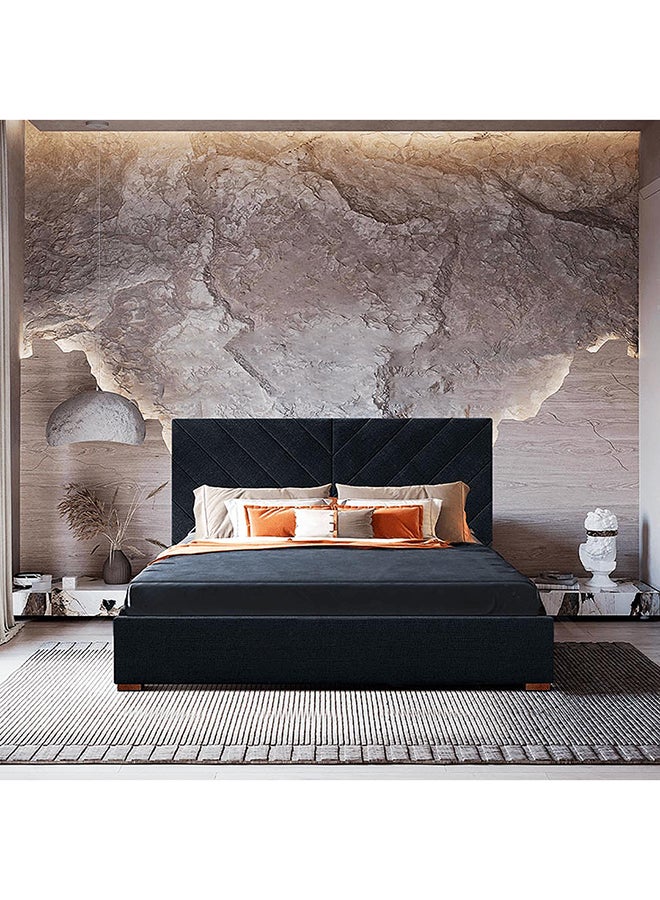 A to Z Furniture Fiza Channel Tufted Bed 180x200cm King size Bed in Black Color