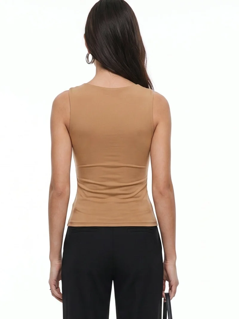 Outzidr  Brown Knot Detail Sleeveless Polyamide Top for Women | Best Price UAE