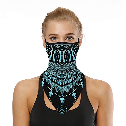 YAYOUREL Blue Flowers Floral Neck Gaiter Face Mask Covering Bandanas for Men Women Summer UV Face Scarf Mask Cover Ear Loop Hole Triangle Facemask Headwear for Fishing Running Cycling Hiking - Image 1