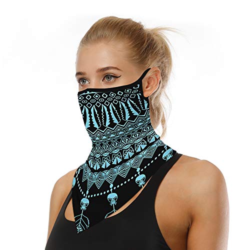 YAYOUREL Blue Flowers Floral Neck Gaiter Face Mask Covering Bandanas for Men Women Summer UV Face Scarf Mask Cover Ear Loop Hole Triangle Facemask Headwear for Fishing Running Cycling Hiking - Image 2