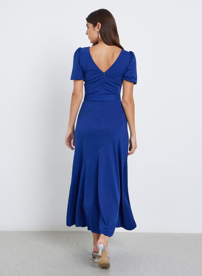 Styli Blue Puff Sleeves Maxi Dress with Buckle Accent - Image 4