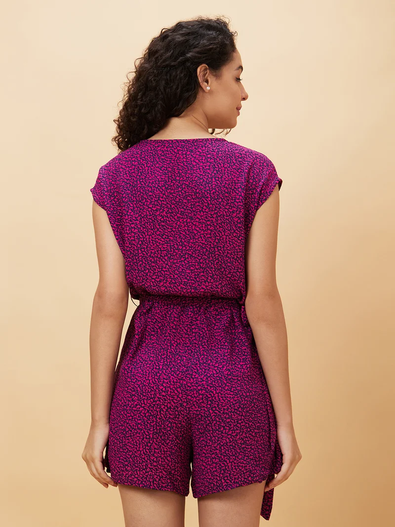 جلو باص Women Pink Printed V-Neck Playsuit