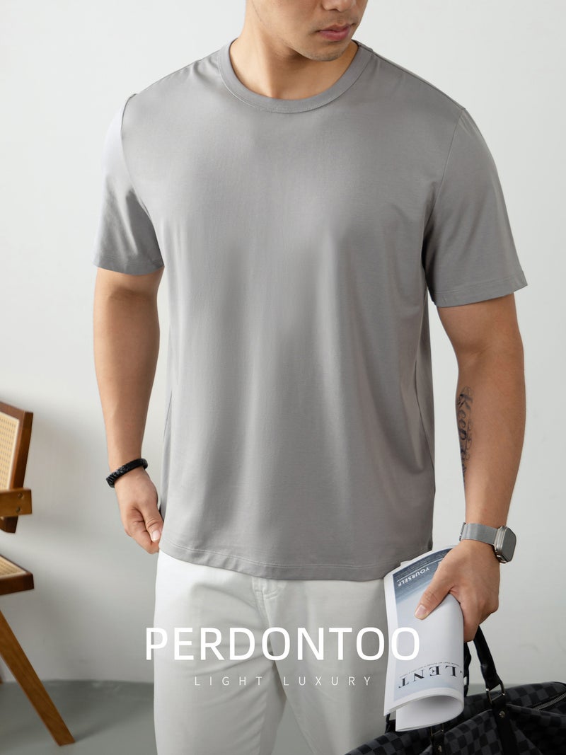 60S ice silk modal cotton short-sleeved t-shirt for men's 2025 summer thin cool and clean version solid color breathable and skin-friendly half-sleeved shirt - Image 3