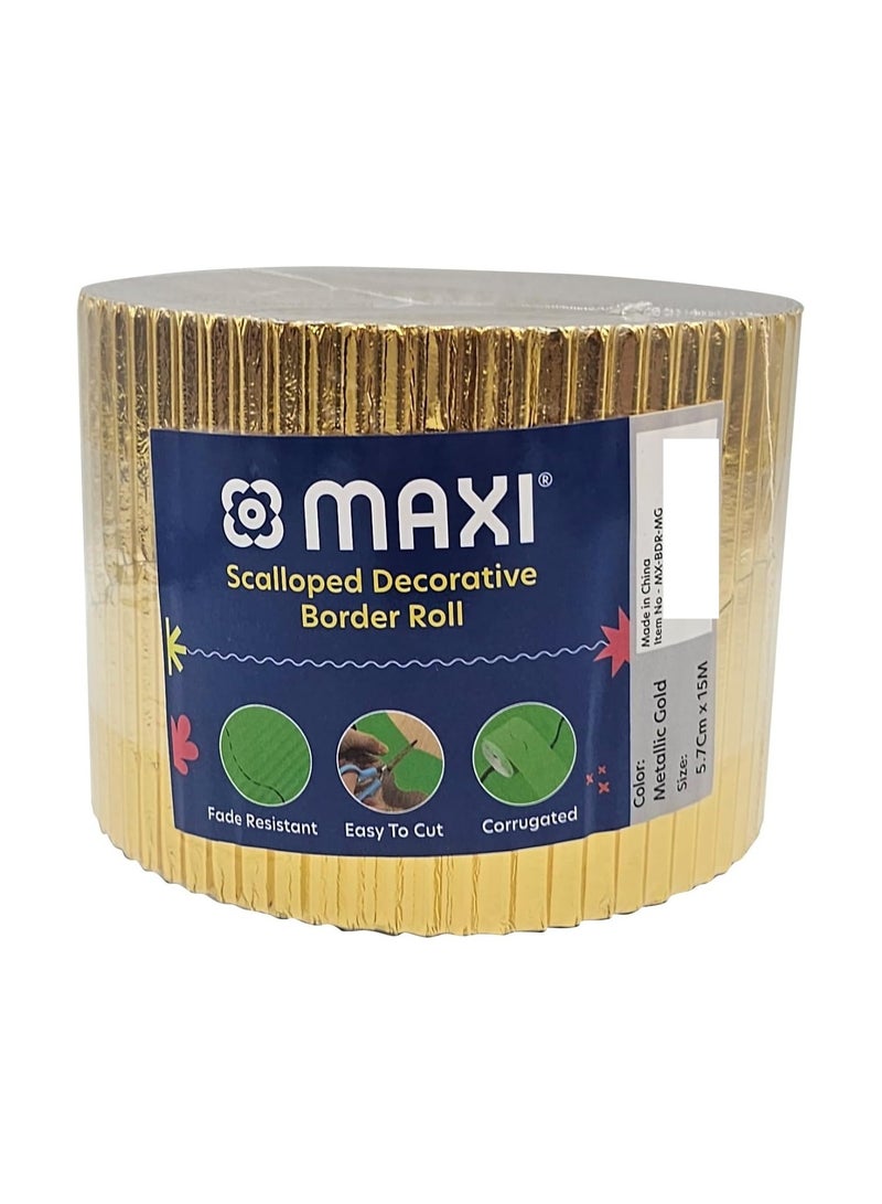 Maxi 1-Piece Corrugated Scalloped Borderette Border For School Displays, Classroom Decorations and Bulletin Boards Tape Metallic Gold - Image 1