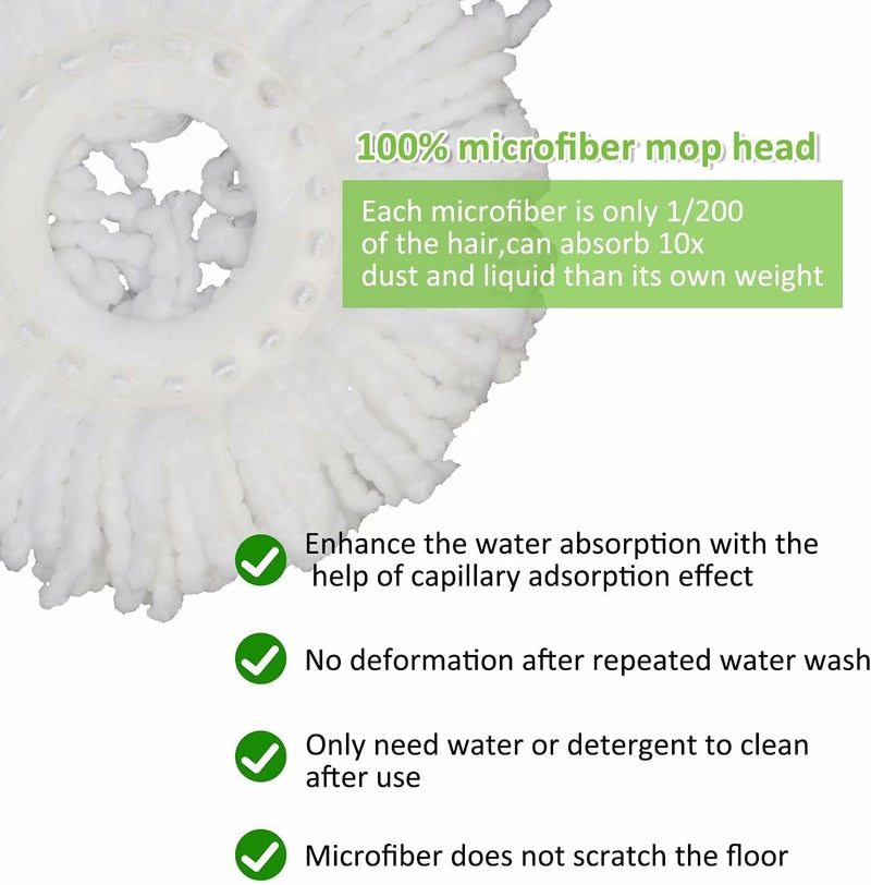 ابو رأس موك لمكنسة Hurricane Spin Mop من القطن الدقيق، مع أغطية موك دائرية، 6 عبوات - Image 3