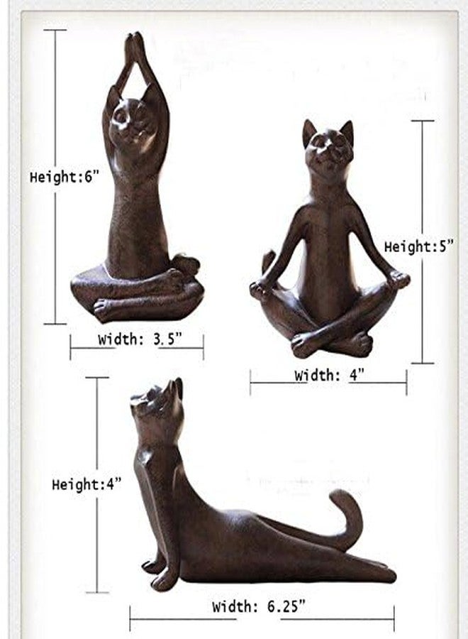 KiaoTime Set of 3 Rusty Brown Vintage Rustic Decorative Resin Animal Cat Yoga Pose Statue, Kitty Yoga Figurine Statue, Meditation Room Yoga Figurine, Yoga Pose Statue, Yoga Sculpture - Image 3