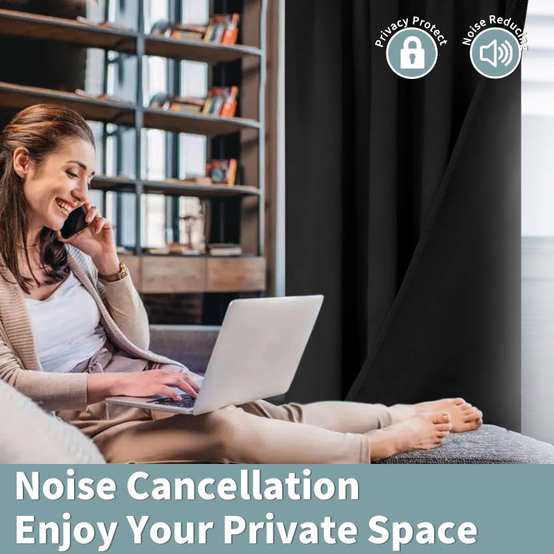 BGment الستائر Brgent Blackout لغرفة المعيشة 84 بوصة طول 2 لوحات كاملة الغرفة الكاملة الستائر نافذة الستائر الحرارية المعزولة تقليل الستائر بجيب قضيب 38 بوصة أسود - Image 5