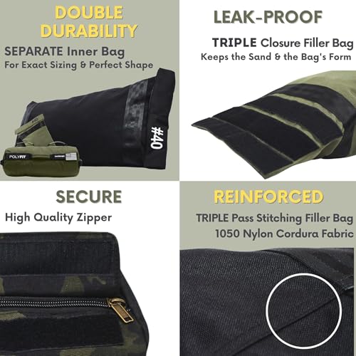 Polyfit Sandbag Pro - Workout Sandbag with Triple Closure Filler Bag and Reinforced Nylon Webbing - Black - 60LB - Image 3