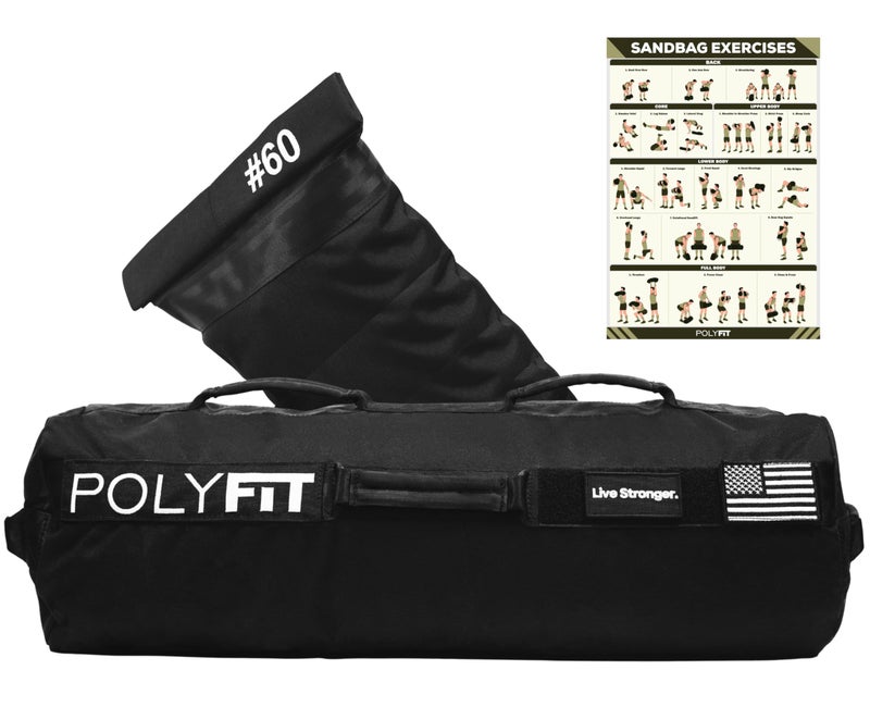Polyfit Sandbag Pro - Workout Sandbag with Triple Closure Filler Bag and Reinforced Nylon Webbing - Black - 60LB - Image 1