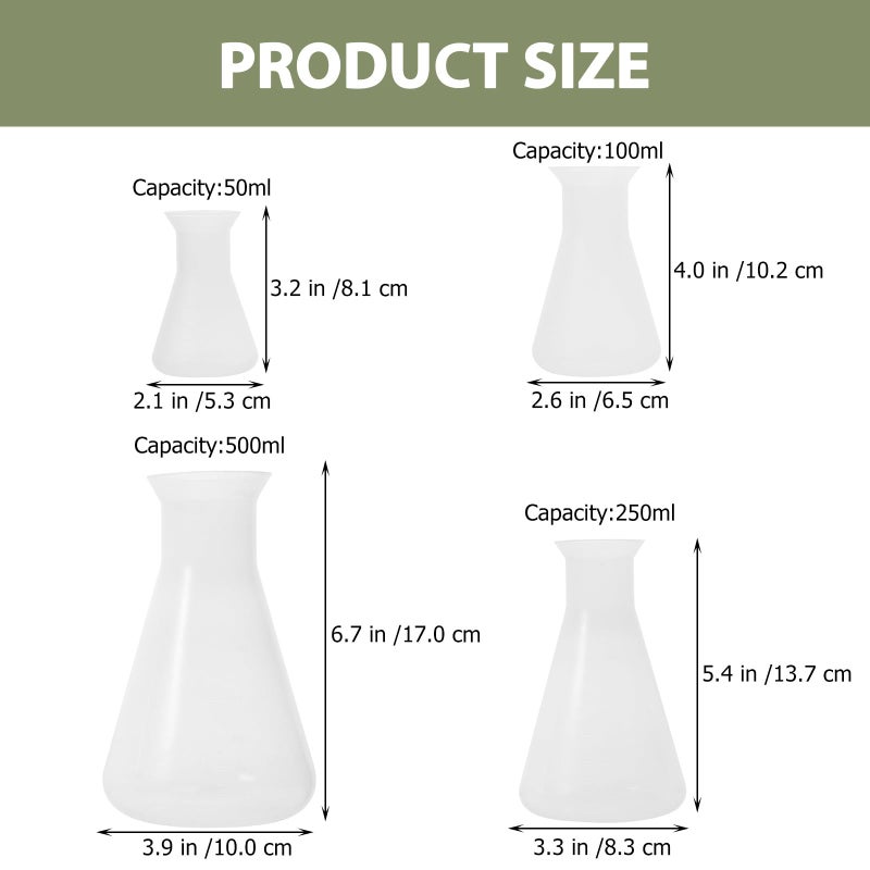 4pcs Erlenmeyer Flask Set 50ml 100ml 250ml 500ml Pp Scale for Chemistry Lab Experiments - Image 3
