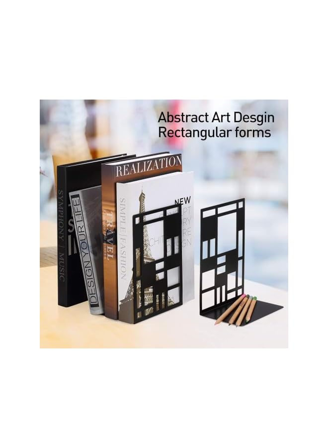 The Bros Metal Book Ends, 1 Pair Book Ends for Shelves, Bookends for Heavy Books, Abstract Art Desgin Book Stopper Supports for Office, Book Divider Decorative Holder, Metal Heavy Duty Bookend Black - Image 4