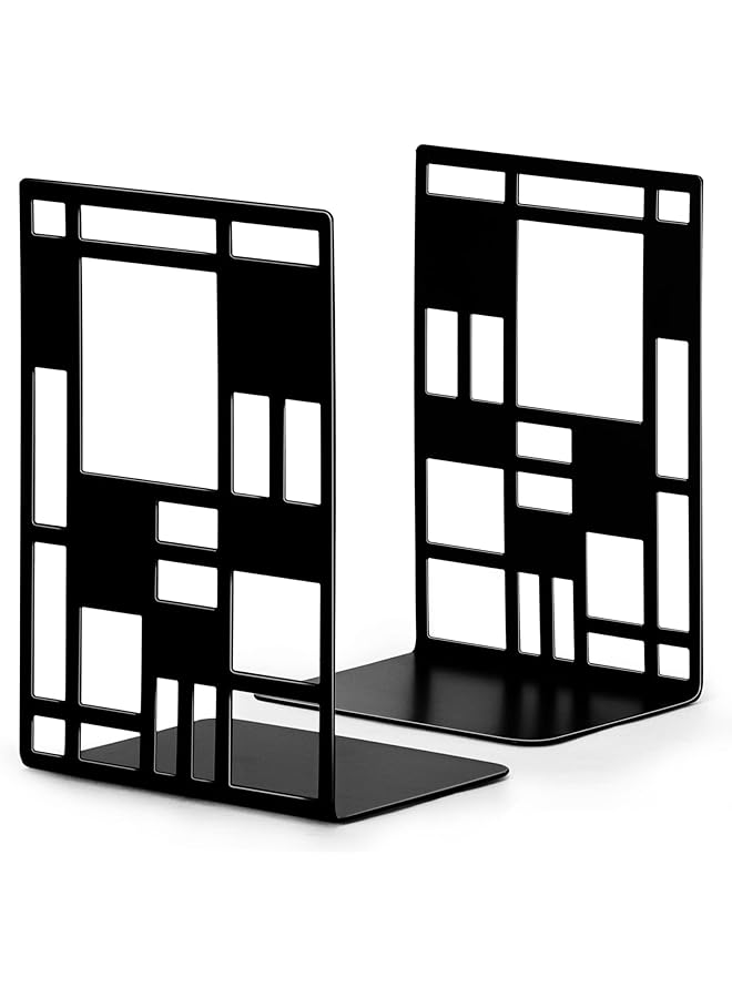 The Bros Metal Book Ends, 1 Pair Book Ends for Shelves, Bookends for Heavy Books, Abstract Art Desgin Book Stopper Supports for Office, Book Divider Decorative Holder, Metal Heavy Duty Bookend Black - Image 1