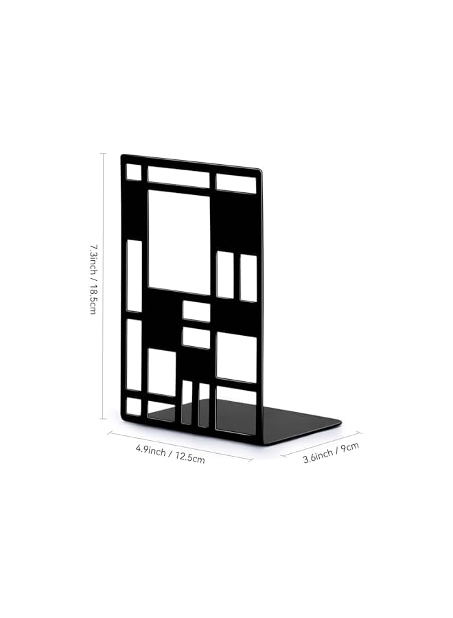 The Bros Metal Book Ends, 1 Pair Book Ends for Shelves, Bookends for Heavy Books, Abstract Art Desgin Book Stopper Supports for Office, Book Divider Decorative Holder, Metal Heavy Duty Bookend Black - Image 5