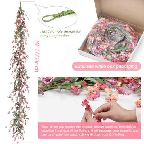 Artgar Flower Garland 6Ft Spring/Summer Garland Floral Garlands for Mantle All Year Round Paper Garlands Decor for Indoor Outdoor Home Wedding Arch Porch Staircase Year Round Decor (Red&Orange&Purple) - Image 3