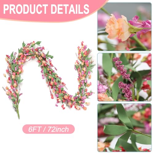 Artgar Flower Garland 6Ft Spring/Summer Garland Floral Garlands for Mantle All Year Round Paper Garlands Decor for Indoor Outdoor Home Wedding Arch Porch Staircase Year Round Decor (Red&Orange&Purple) - Image 2