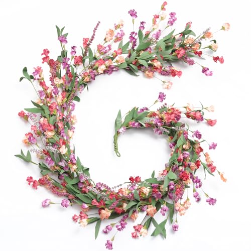 Artgar Flower Garland 6Ft Spring/Summer Garland Floral Garlands for Mantle All Year Round Paper Garlands Decor for Indoor Outdoor Home Wedding Arch Porch Staircase Year Round Decor (Red&Orange&Purple) - Image 1