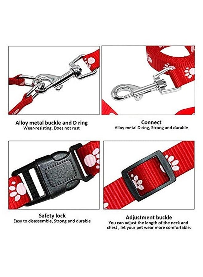 Adjustable Nylon Paw Print Design Cute Collar And Leash Set With Bell For Dogs & Cat (15 Mm, Red) - Image 5