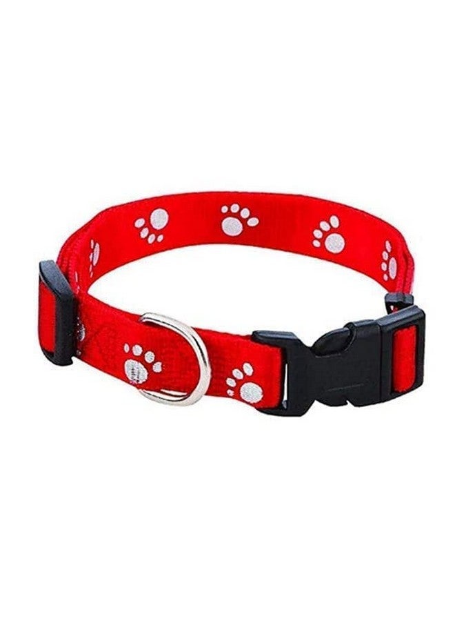 Adjustable Nylon Paw Print Design Cute Collar And Leash Set With Bell For Dogs & Cat (15 Mm, Red) - Image 2