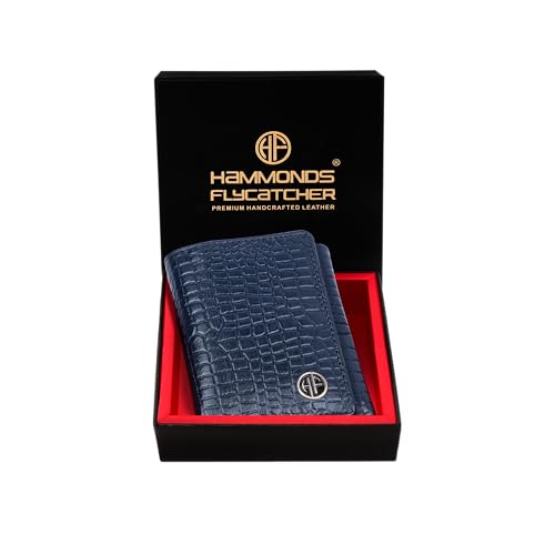 HAMMONDS FLYCATCHER Croc Blue Wallets for Man - Trifold Genuine Leather Men Wallet, RFID Protection, 5 Card Slots, 2 ID Windows, Currency Slots, Snap Button Closure, Gift Box Included, Gift for Men - Image 1