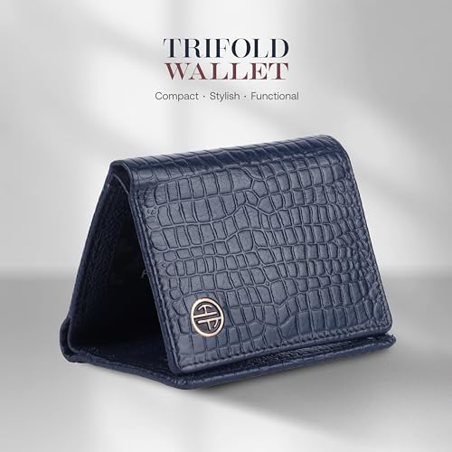 HAMMONDS FLYCATCHER Croc Blue Wallets for Man - Trifold Genuine Leather Men Wallet, RFID Protection, 5 Card Slots, 2 ID Windows, Currency Slots, Snap Button Closure, Gift Box Included, Gift for Men - Image 4