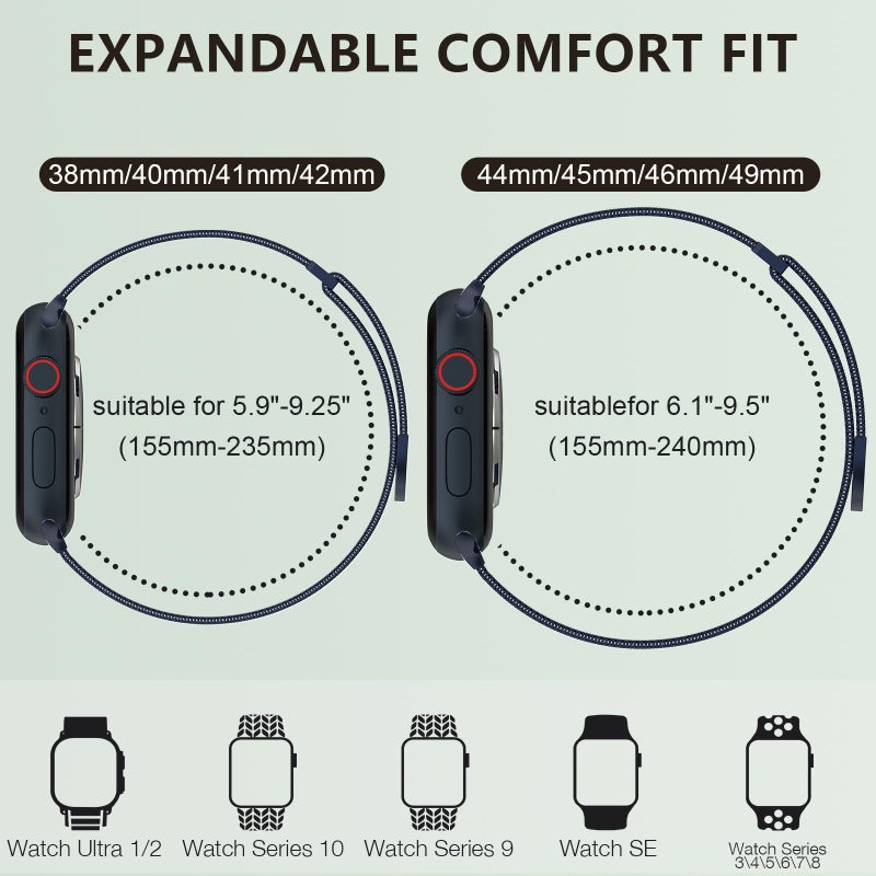 MARGE PLUS Compatible with Apple Watch Band Series 10, Ultra 2, SE, Ultra 9 8 7 6 5 4 Women and Men, Stainless Steel Mesh Loop Magnetic Clasp Replacement for iWatch Bands 38mm 40mm 41mm 42mm Midnight - Image 3