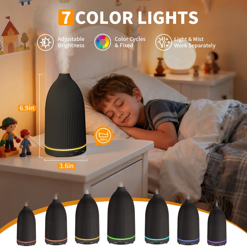 URPOWER 100ML Essential Oil Diffuser Ultrasonic Cool Mist Humidifier with 7 LED Lights, Timer & Auto-Off Quiet Aromatherapy Scent Diffuser for Home Bedroom Office Relaxation - Image 3