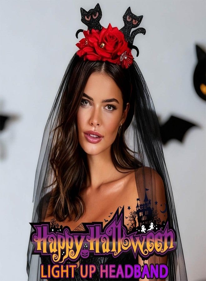 ايفينت طوق رأس مضيء ليوم الموتى من إيرنت، طوق رأس للهالوين، طرحة وردة حمراء للنساء - Image 3